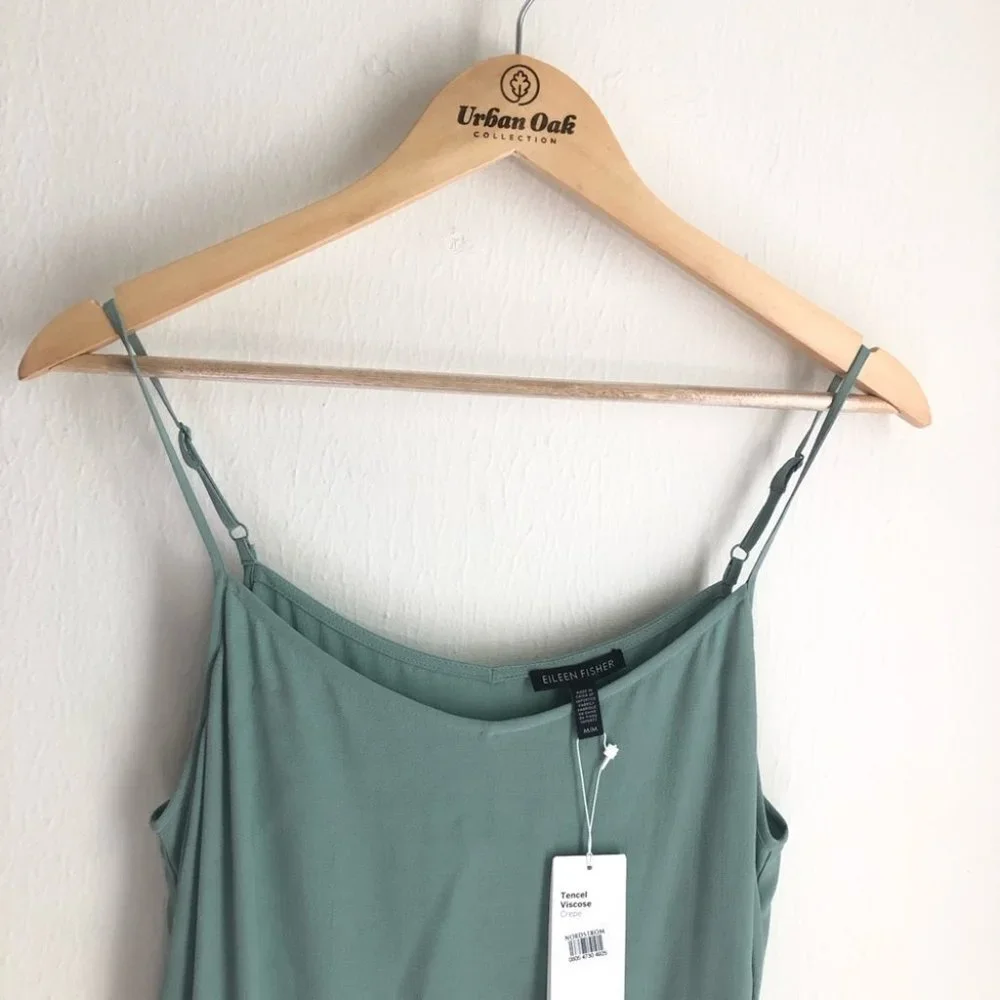 Eileen Fisher size Medium Green Crepe Tencel Slip Long Night Out Dress NEW - Picture 10 of 10